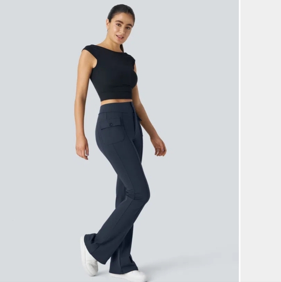 HALARA High Waisted Button Side Flap Pocket Flare Casual Cargo Pants - Picture 1 of 11